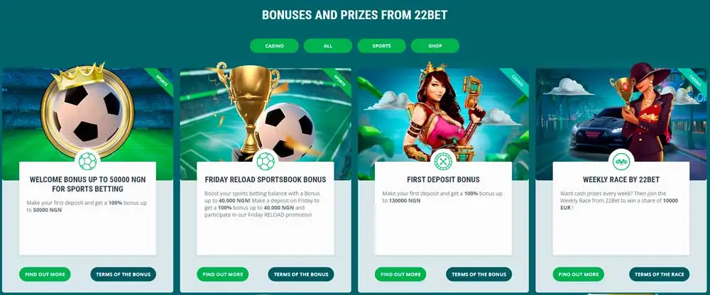 22Bet Bonuses and Promotions